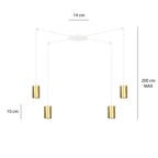 Hanglamp Traker gepoedercoat staal, modern, wit met goud, 4 fittingen, verstelbare hoogte