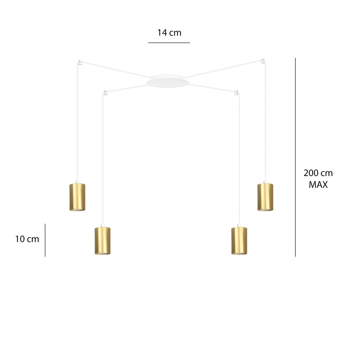 Hanglamp Traker gepoedercoat staal, modern, wit met goud, 4 fittingen, verstelbare hoogte