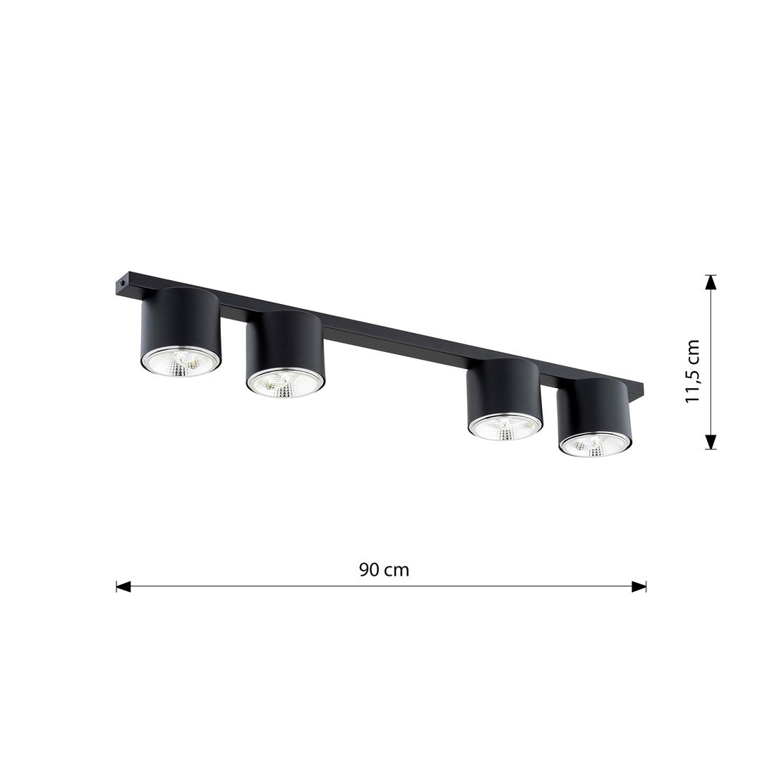 Plafondlamp gepoedercoat staal minimalistisch Nano zwart, 4 lichtpunten – 90 cm