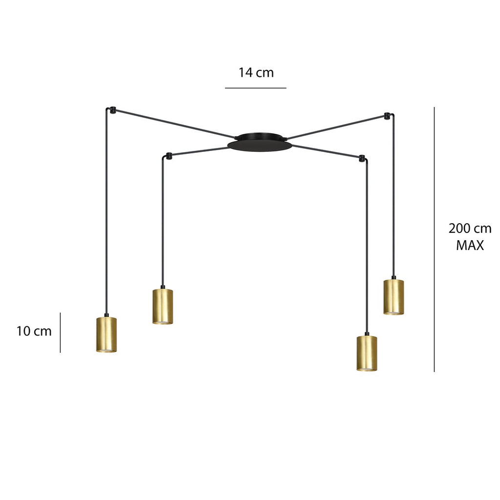 Hanglamp spider gepoedercoat staal modern zwart en goud, 4 lichts met GU10-fittingen