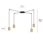 Hanglamp spider gepoedercoat staal modern zwart en goud, 4 lichts met GU10-fittingen