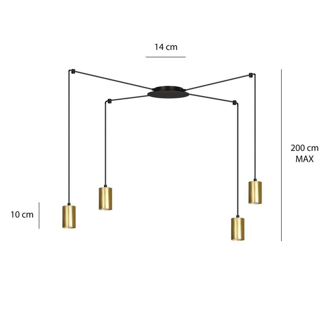 Hanglamp spider gepoedercoat staal modern zwart en goud, 4 lichts met GU10-fittingen