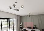 Plafondlamp gepoedercoat staal en glas Hunter, zwart met grafiet glazen kappen, 4 lichts, 89 x 63 cm