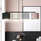 Hanglamp gepoedercoat staal met stoffen kappen Hilde, zwart, grijs, roze, 4 lichts, 97 x 100 cm