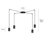 Hanglamp staal modern Traker zwart, 4 lichts, verstelbare hoogte, met 4 fittingen