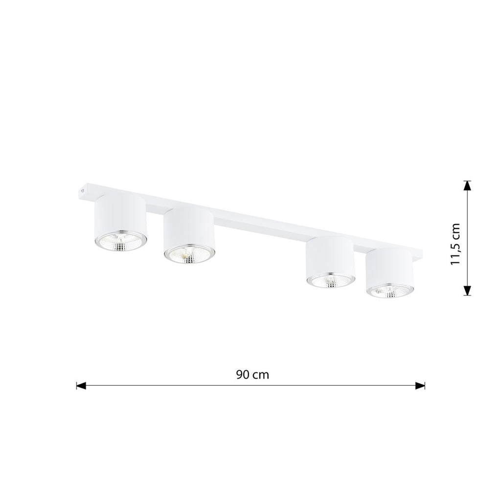 Plafondlamp gepoedercoat staal minimalistisch wit 90 cm breed, met 4 lichtpunten voor woonkamer, hal of kantoor