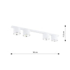 Plafondlamp gepoedercoat staal minimalistisch wit 90 cm breed, met 4 lichtpunten voor woonkamer, hal of kantoor