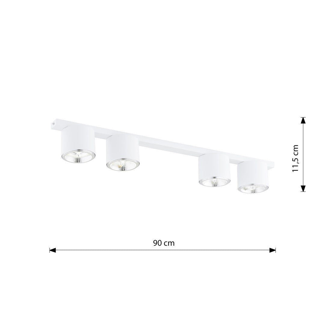 Plafondlamp gepoedercoat staal minimalistisch wit 90 cm breed, met 4 lichtpunten voor woonkamer, hal of kantoor