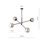 Hanglamp gepoedercoat staal en glas Linear 4 lichts, zwart/grafiet – 102 x 51 cm, boven eettafel of kookeiland