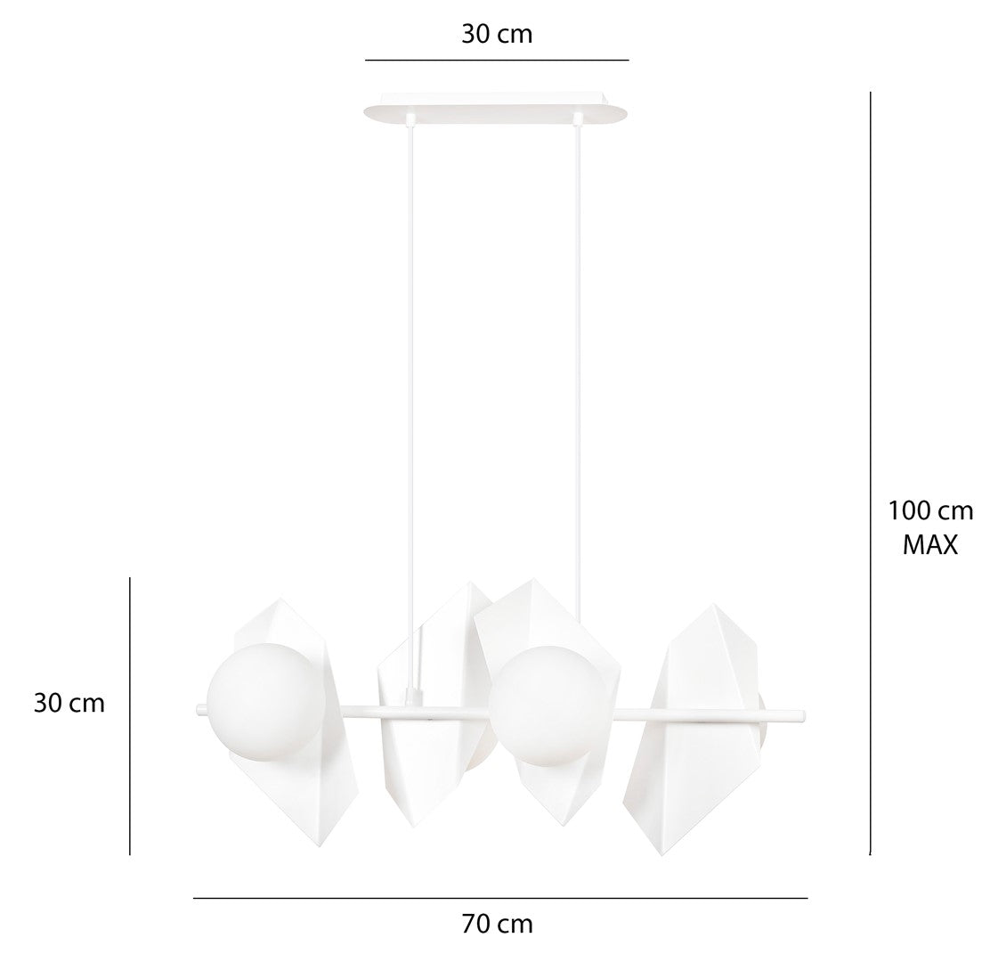 Hanglamp Drifton gepoedercoat staal en glas, wit, 4 fittingen E14, verstelbare hoogte, 90 x 100 cm