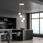 Hanglamp gepoedercoat staal en glas, retro, wit met goud, 4 lichts, 40 x 100 cm, voor keuken en eetkamer