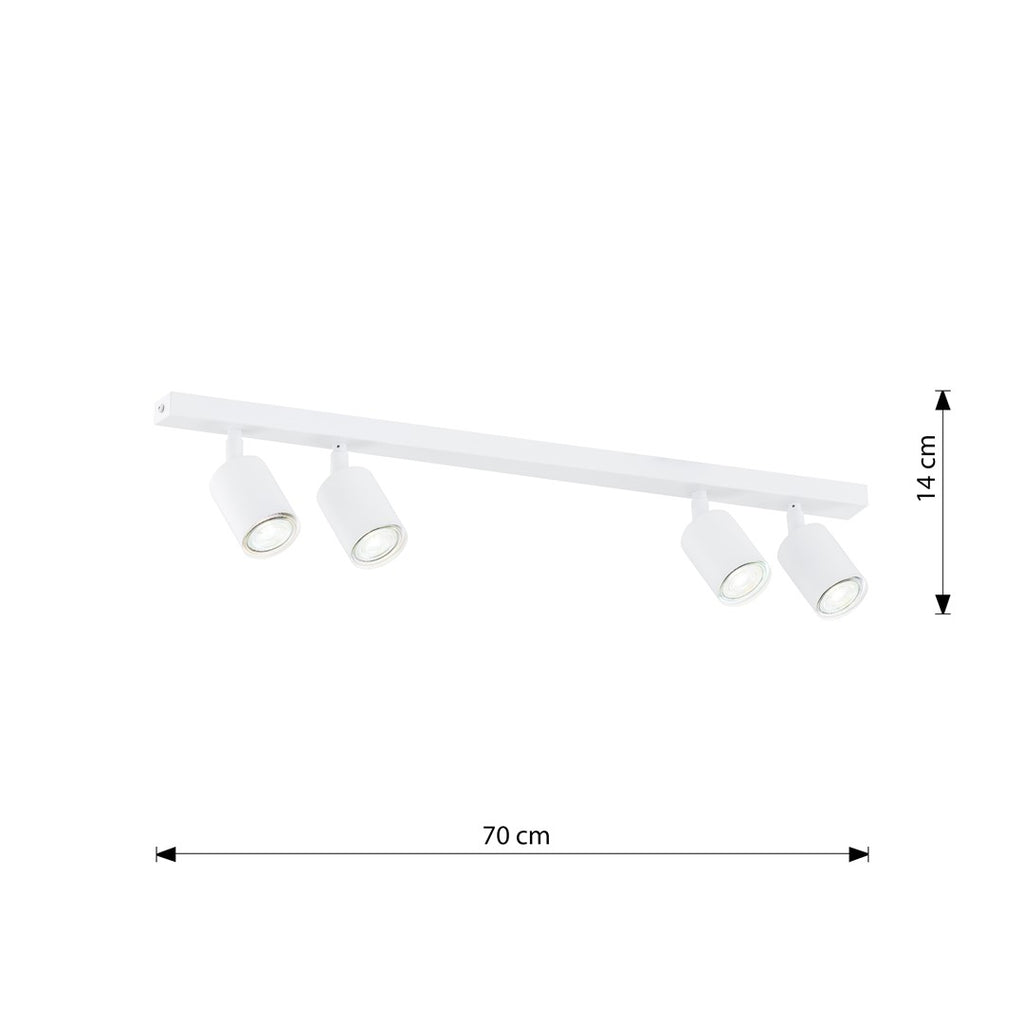 Plafondlamp gepoedercoat staal Flash wit, 70 cm breed, 4 GU10-fittingen voor woonkamer, hal of kantoor