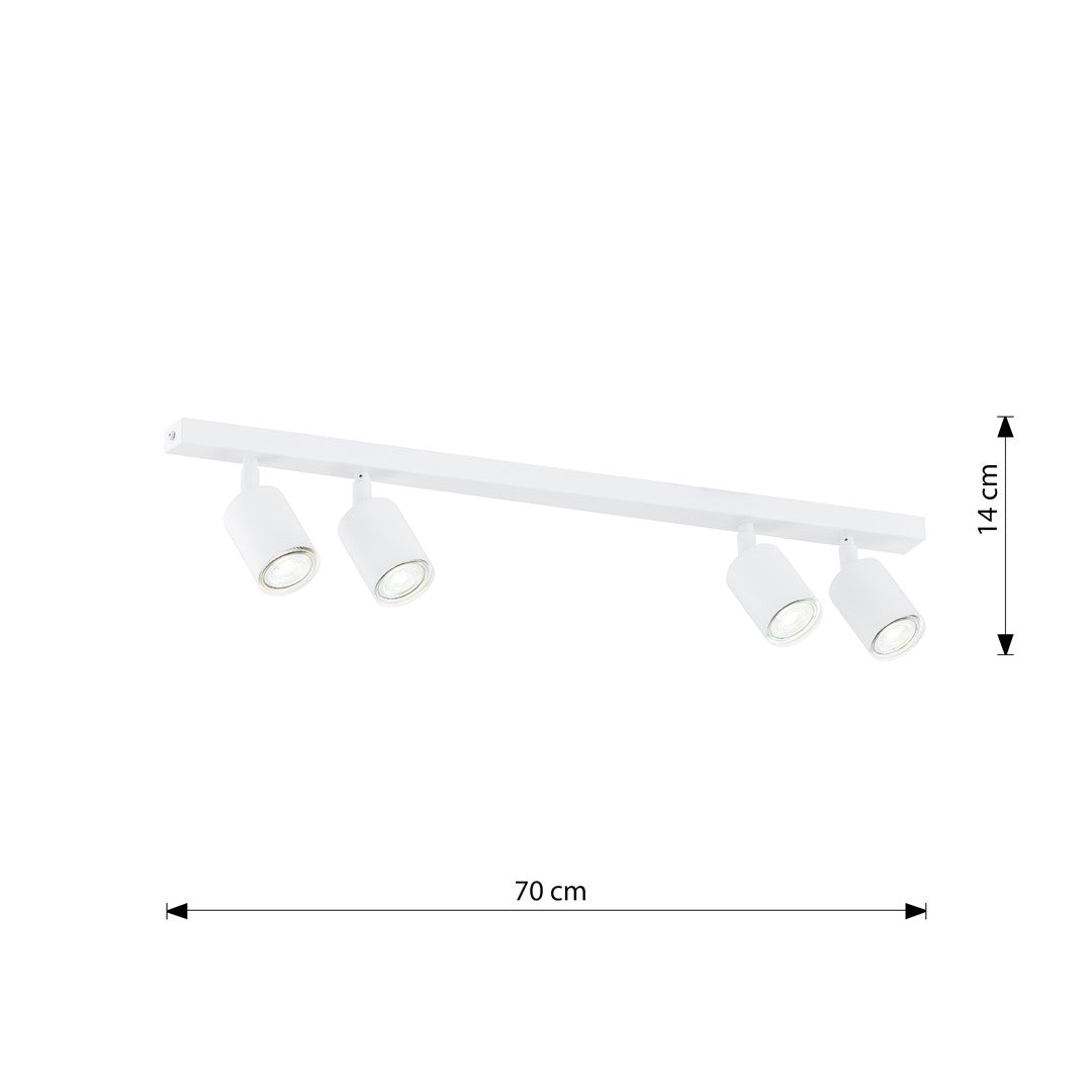 Plafondlamp gepoedercoat staal Flash wit, 70 cm breed, 4 GU10-fittingen voor woonkamer, hal of kantoor