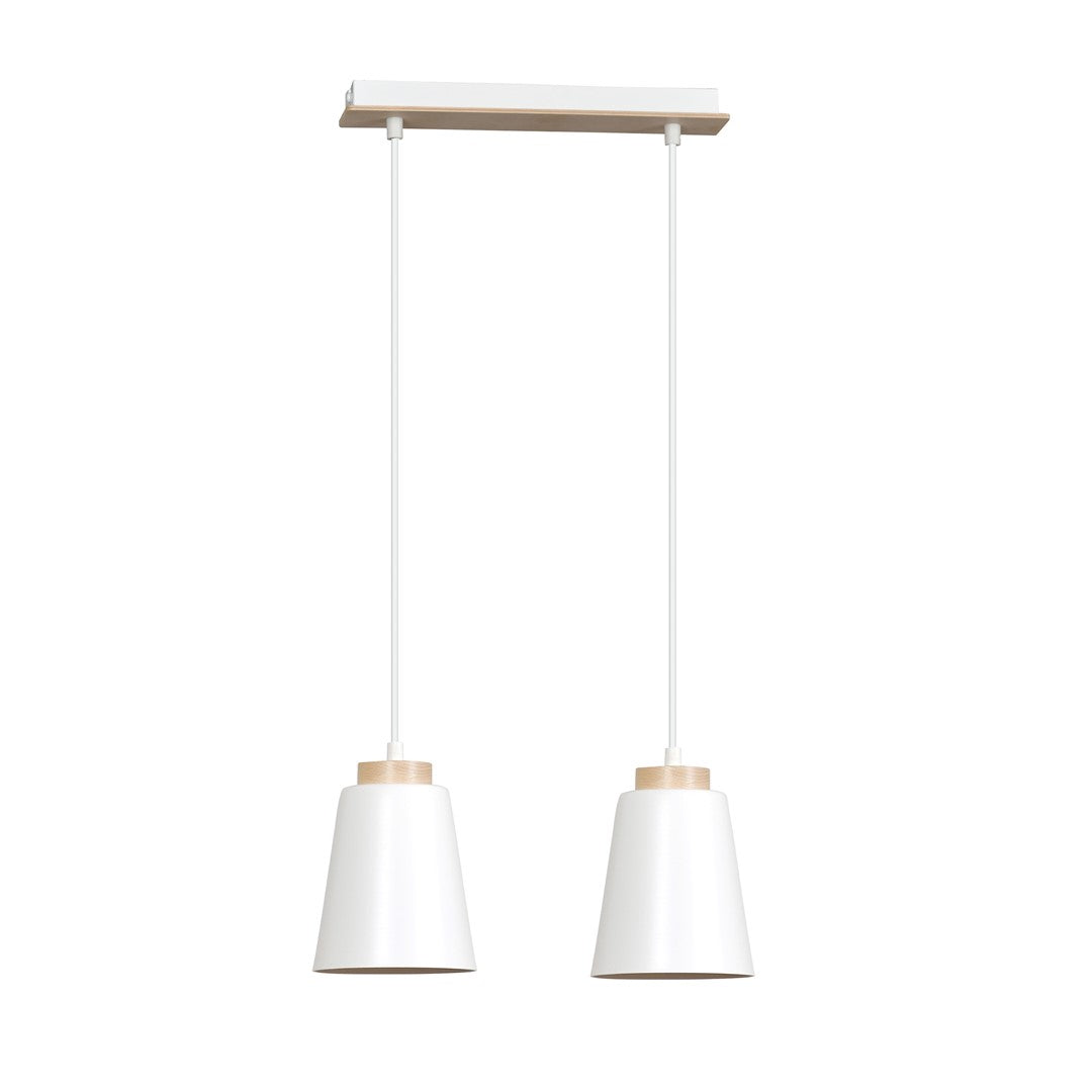 Hanglamp gepoedercoat staal en hout Scandinavisch Bolero wit 40 x 100 cm, 2 E27-fittingen, verstelbare hoogte