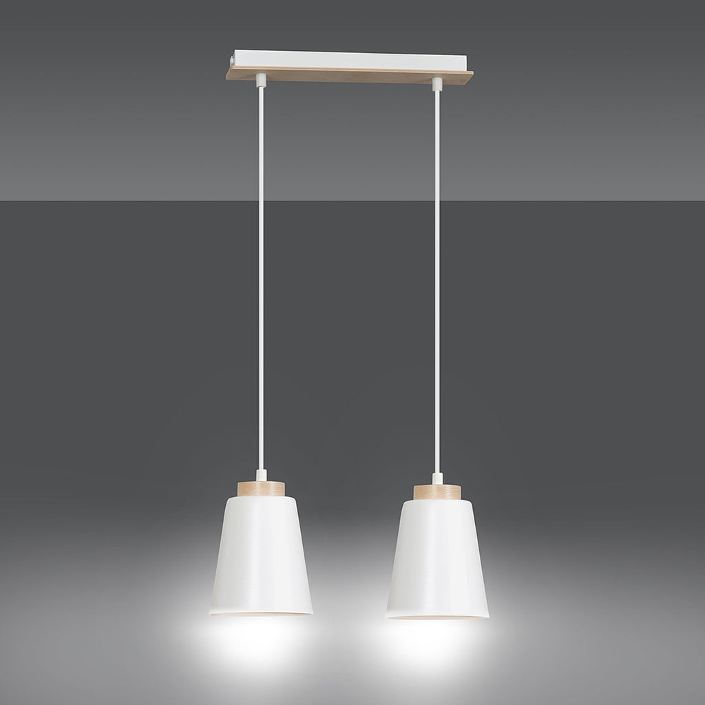 Hanglamp gepoedercoat staal en hout Scandinavisch Bolero wit 40 x 100 cm, 2 E27-fittingen, verstelbare hoogte