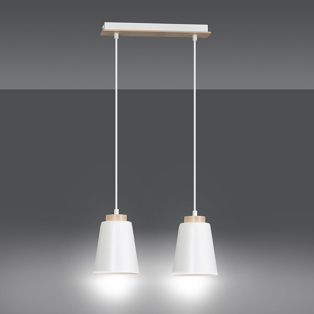 Hanglamp gepoedercoat staal en hout Scandinavisch Bolero wit 40 x 100 cm, 2 E27-fittingen, verstelbare hoogte