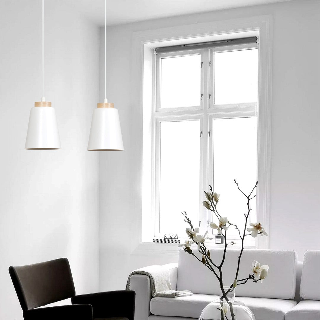 Hanglamp gepoedercoat staal en hout Scandinavisch Bolero wit 40 x 100 cm, 2 E27-fittingen, verstelbare hoogte