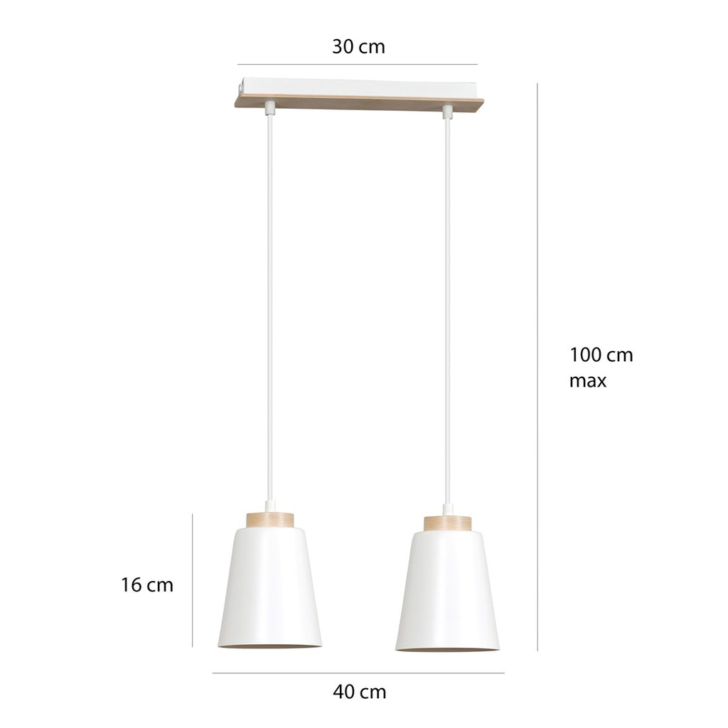 Hanglamp gepoedercoat staal en hout Scandinavisch Bolero wit 40 x 100 cm, 2 E27-fittingen, verstelbare hoogte