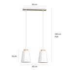 Hanglamp gepoedercoat staal en hout Scandinavisch Bolero wit 40 x 100 cm, 2 E27-fittingen, verstelbare hoogte