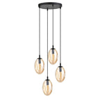 Hanglamp 4-lichts gepoedercoat staal en glas, modern, Astral, zwart met amberkleurig glas, Ø 30 cm