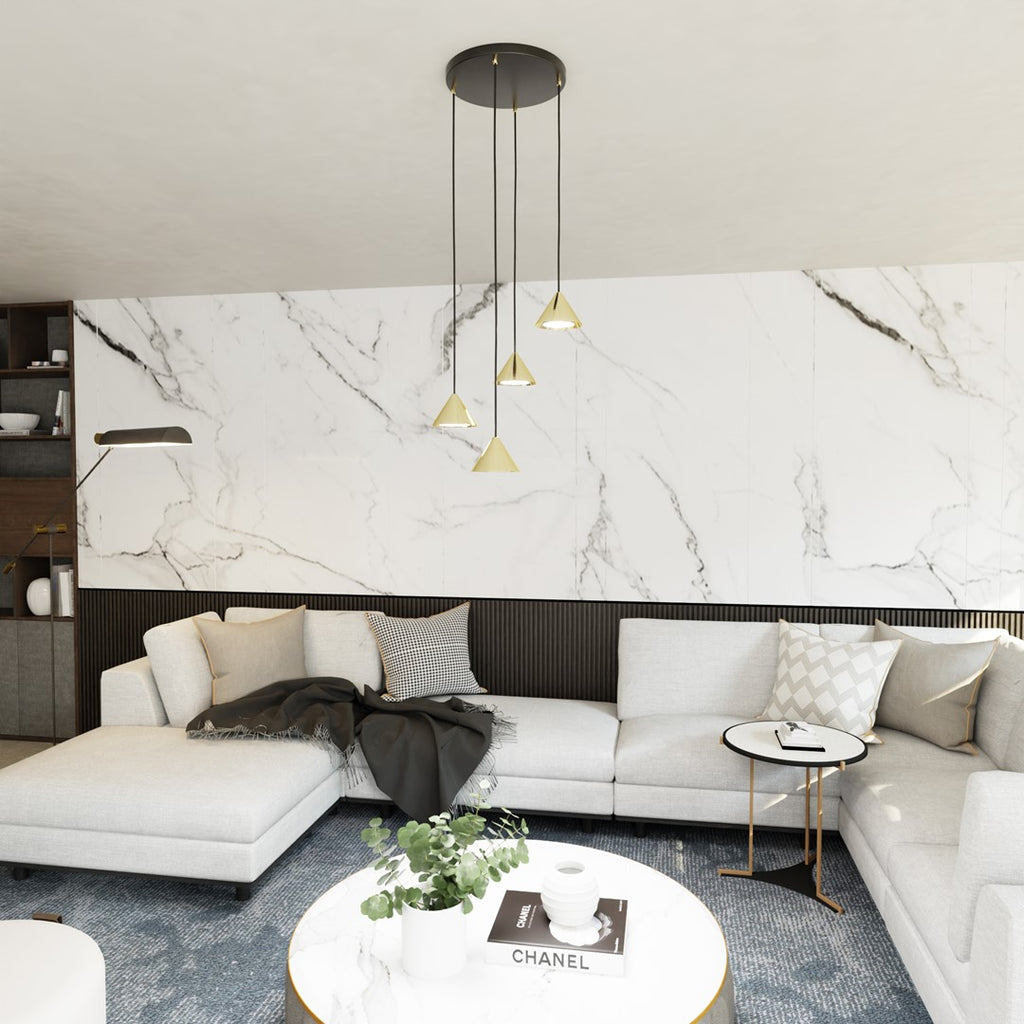 Hanglamp gepoedercoat staal minimalistisch Elit goud met 4 lichtpunten, hoogte verstelbaar, Ø 30 cm
