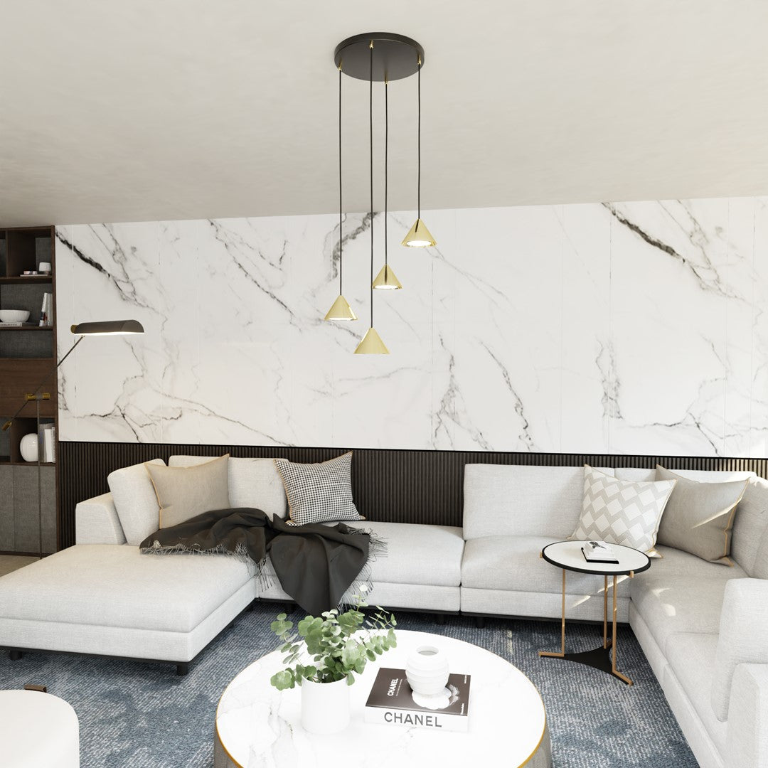 Hanglamp gepoedercoat staal minimalistisch Elit goud met 4 lichtpunten, hoogte verstelbaar, Ø 30 cm