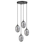Hanglamp 4 lichts gepoedercoat staal en glas, modern, Astral, zwart met grafiet glas, E14, rond canopy 30 cm