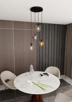 Hanglamp 4 lichts glas gepoedercoat staal modern, zwart met transparant, grafiet en amber kappen – Istar