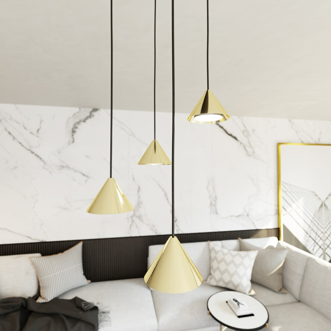 Hanglamp gepoedercoat staal minimalistisch Elit goud met 4 lichtpunten, hoogte verstelbaar, Ø 30 cm