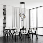Hanglamp 4 lichts gepoedercoat staal en glas, modern, Astral, zwart met grafiet glas, E14, rond canopy 30 cm