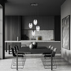Hanglamp 4 lichts gepoedercoat staal en glas, Astral modern zwart met transparante kappen, verstelbaar, eetkamer en woonkamer