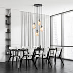 Hanglamp 4-lichts gepoedercoat staal en glas, modern, Astral, zwart met amberkleurig glas, Ø 30 cm