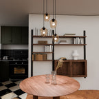 Hanglamp 4 lichtpunten gepoedercoat staal en glas Istar amberkleurig, zwart – 40 x 100 cm, E27