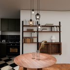 Hanglamp 4 lichts glas gepoedercoat staal modern, zwart met transparant, grafiet en amber kappen – Istar