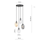 Hanglamp 4-lichts gepoedercoat staal en glas zwart, Astral, kappen grafiet, transparant en amber, E14