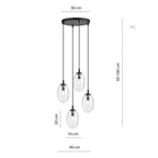 Hanglamp 4 lichts gepoedercoat staal en glas, Astral modern zwart met transparante kappen, verstelbaar, eetkamer en woonkamer