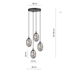 Hanglamp 4 lichts gepoedercoat staal en glas, modern, Astral, zwart met grafiet glas, E14, rond canopy 30 cm