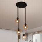 Hanglamp 4 lichtpunten gepoedercoat staal en glas Istar amberkleurig, zwart – 40 x 100 cm, E27