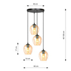 Hanglamp 4 lichtpunten gepoedercoat staal en glas Istar amberkleurig, zwart – 40 x 100 cm, E27
