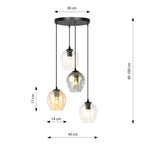 Hanglamp 4 lichts glas gepoedercoat staal modern, zwart met transparant, grafiet en amber kappen – Istar
