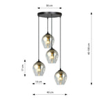 Hanglamp gepoedercoat staal en glas Istar, grafiet en zwart, 4 lichts, 40 x 100 cm, E27