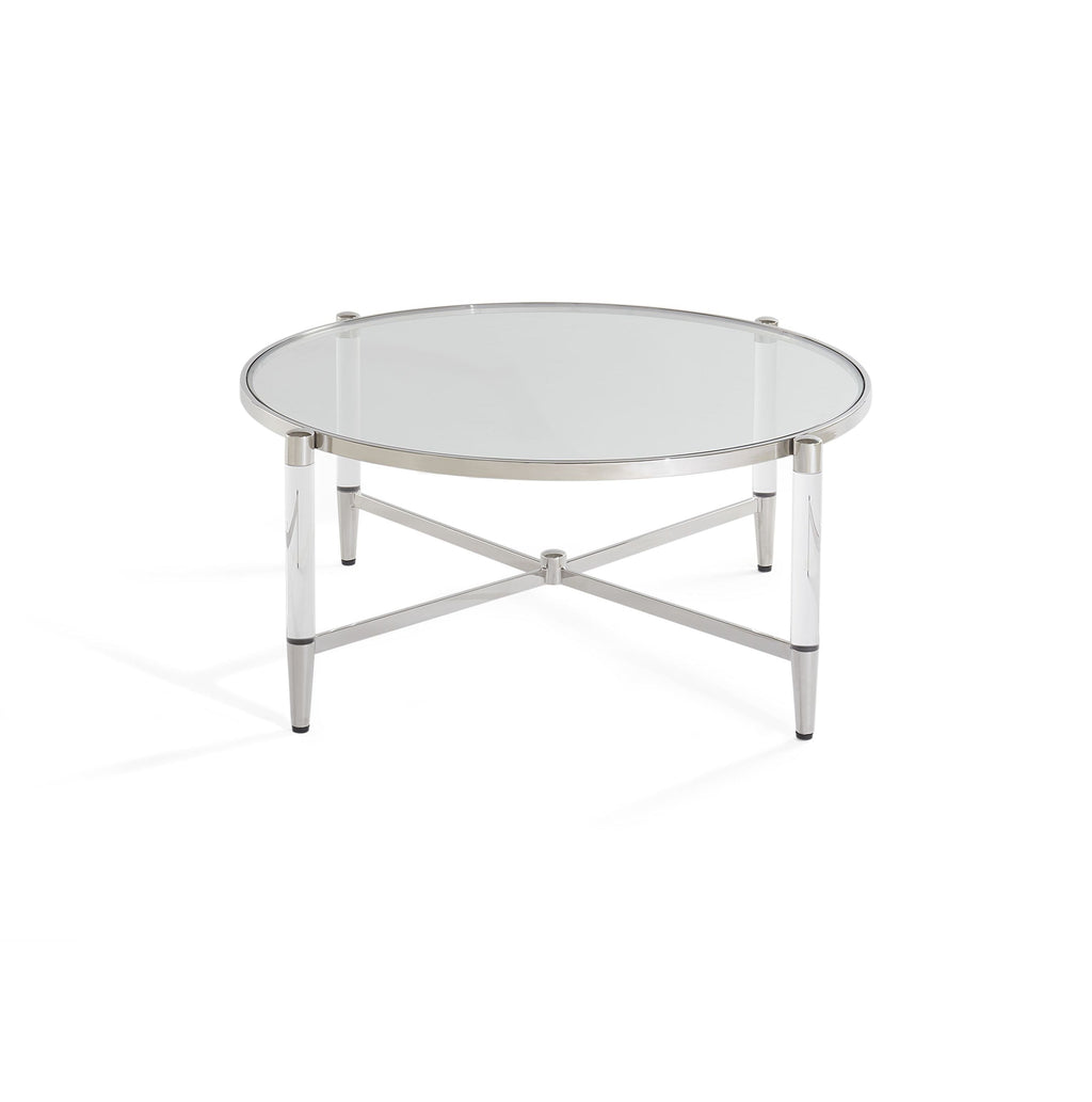Salontafel rond glas acryl en gepolijst roestvrij staal, Marilyn, Ø 102 cm, woonkamer