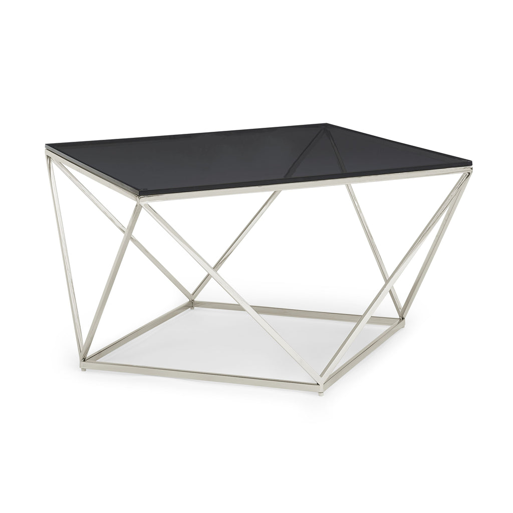 Salontafel roestvrij staal en gerookt glas Aria, gepolijst, 104 x 104 cm voor de woonkamer