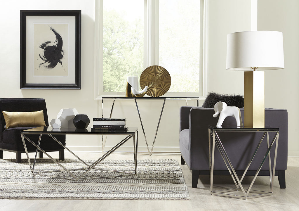 Salontafel roestvrij staal en gerookt glas Aria, gepolijst, 104 x 104 cm voor de woonkamer