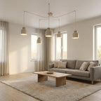 Hanglamp 5 lichts gepoedercoat staal en hout Kru Scandinavisch, beige, hoogte verstelbaar, spider-ophanging