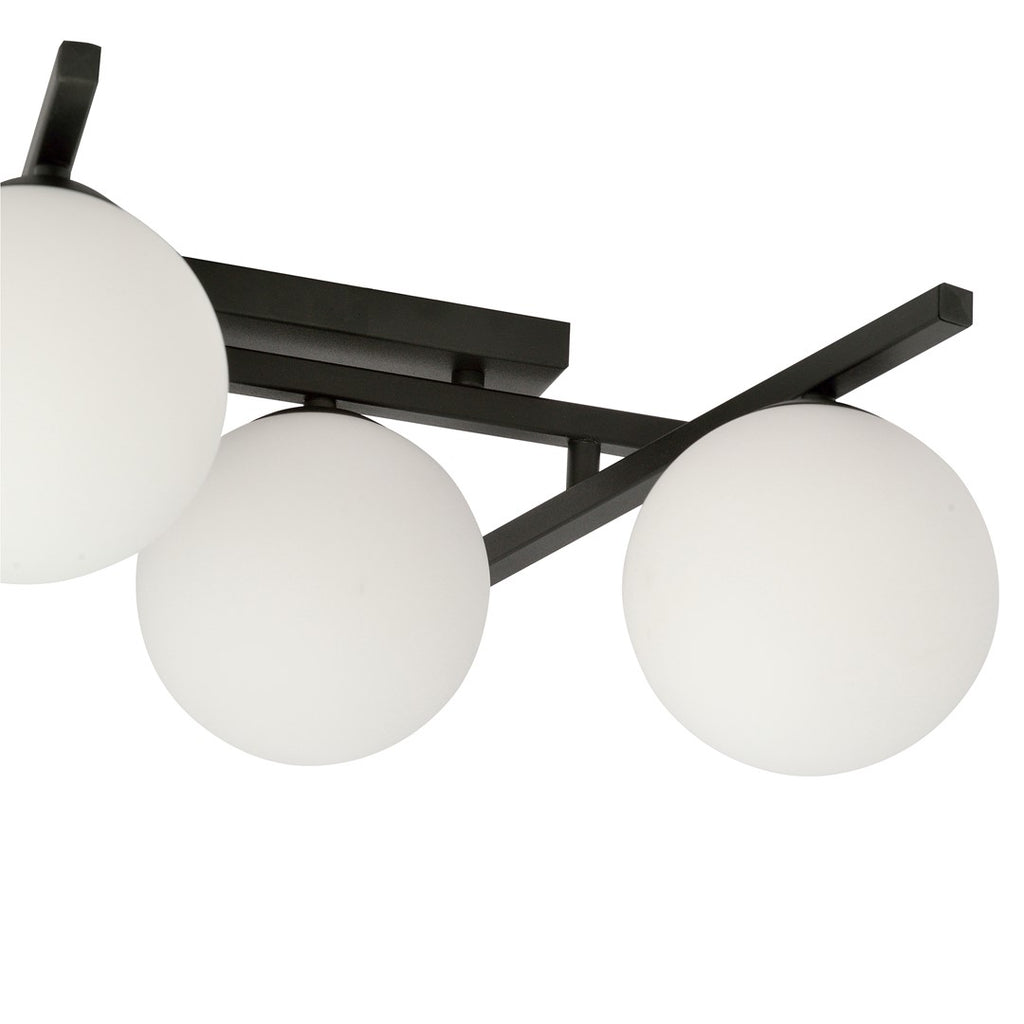 Plafondlamp gepoedercoat staal en glas Smart modern zwart met witte kappen, 67 x 25 cm, 5 fittingen