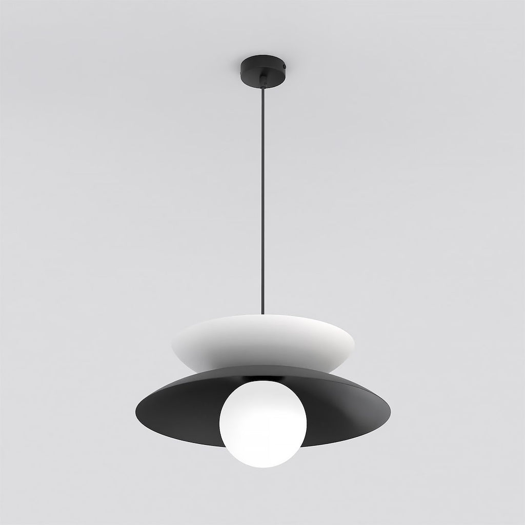 Hanglamp gepoedercoat staal en glas Nagoya, zwart en wit, Ø 41 cm, verstelbare hoogte, G9 led, eettafel en slaapkamer