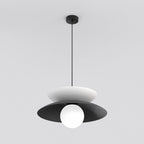 Hanglamp gepoedercoat staal en glas Nagoya, zwart en wit, Ø 41 cm, verstelbare hoogte, G9 led, eettafel en slaapkamer
