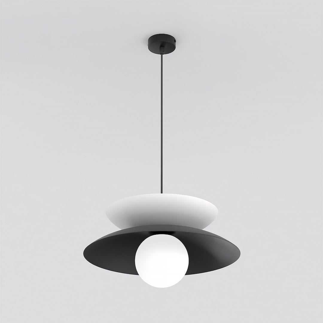 Hanglamp gepoedercoat staal en glas Nagoya, zwart en wit, Ø 41 cm, verstelbare hoogte, G9 led, eettafel en slaapkamer