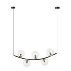 Hanglamp gepoedercoat staal en glas Ritz retro zwart met goud, 5 transparante glazen kappen, 80 x 100 cm